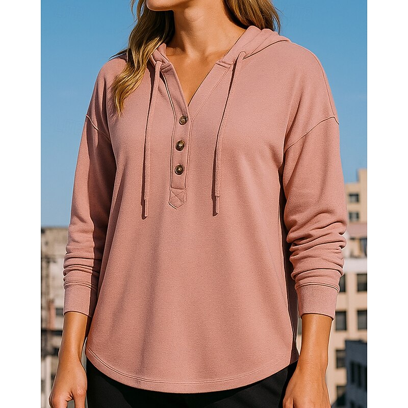 Women's Casual Sweatshirt Pullover Hoodie Drawstring Long Sleeve Top Athleisure Fall Solid Colored Fashion Outdoor Travel Sportswear Activewear Black Pink Burgundy3