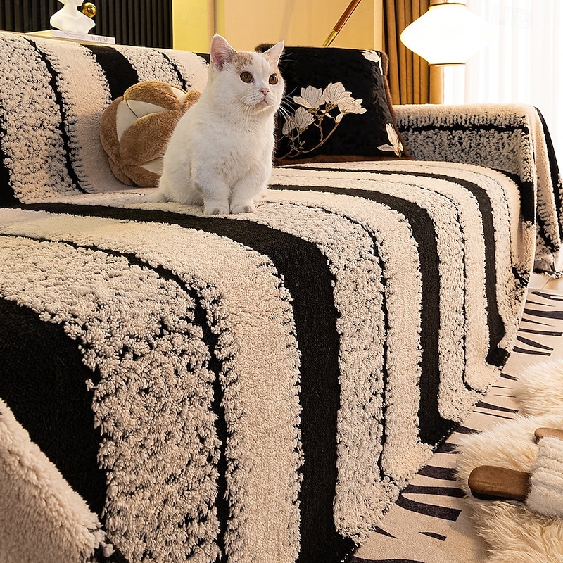 Luxury Style Full Sofa Couch Cover For Dogs, Autumn & Winter Plush Cotton Velvet Slipcover Blanket, Universal Sofa Throw Protector Pet Friendly