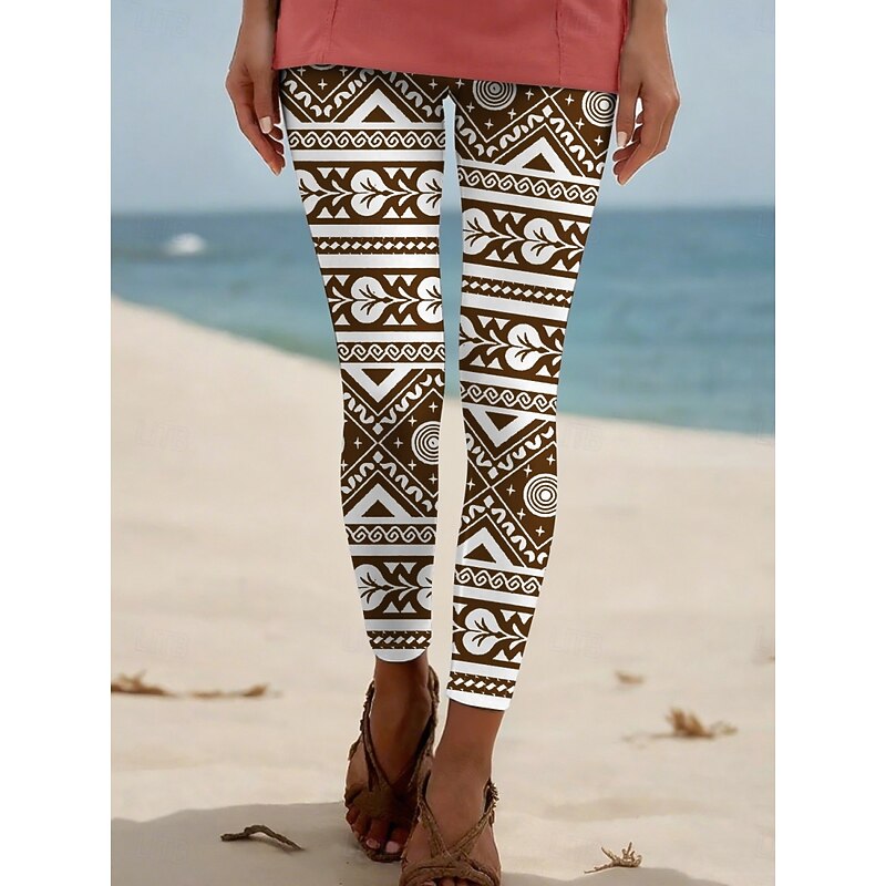 Women's Pants Trousers Leggings Vintage Casual Full Length High Waist Geometric Elastic Waist Print Breathability Comfortable Stretchy Vacation Street Daily Wear Yellow Blue Summer Spring Fall3