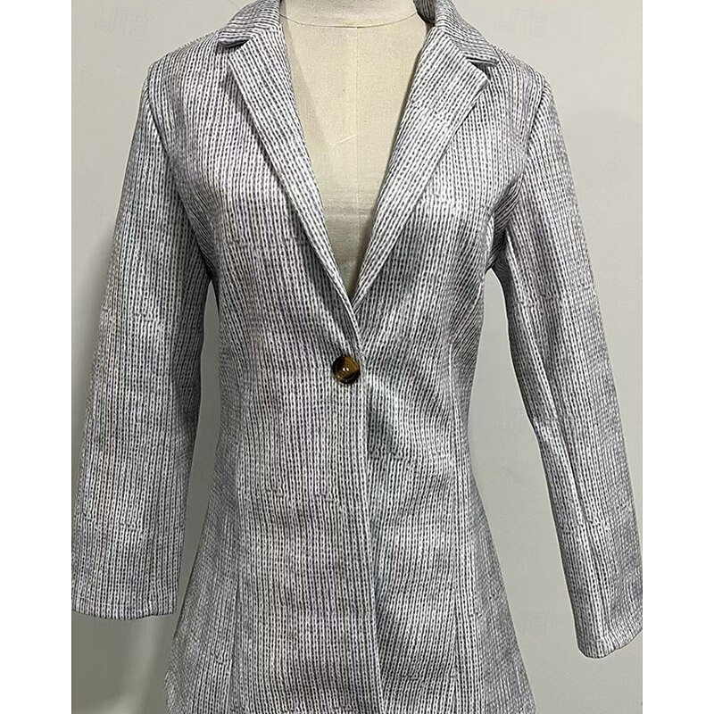 Women's Blazer Warm Comfortable Pocket Buttons Fashion Outdoor Plain Going out Weekend Single Breasted Regular Lapel Regular Fit Long Sleeve Outerwear Gray Fall Winter3