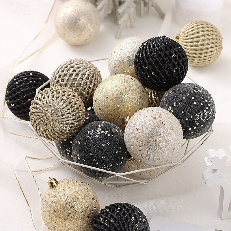 12 pcs Christmas Tree Balls Baubles Ornaments, 8 cm/3.15 inch Xmas Decoration, Glitter Painted Hanging Set3