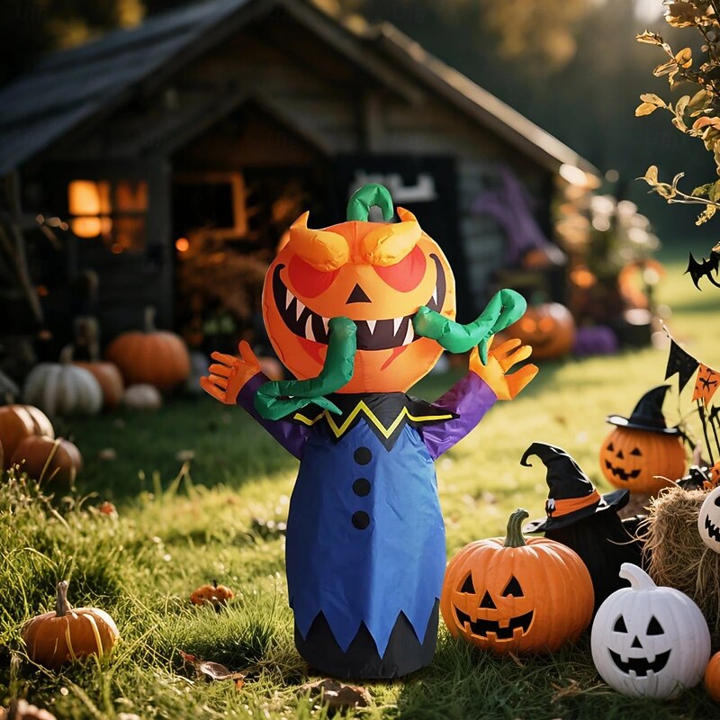 1 Pc Halloween 1.5M Terrifying Pumpkin with Lamp Inflatable Air Model Indoor and Outdoor Courtyard Garden Lawn Party Atmosphere Decorative Lamp US/EU/UK/AU Plug3