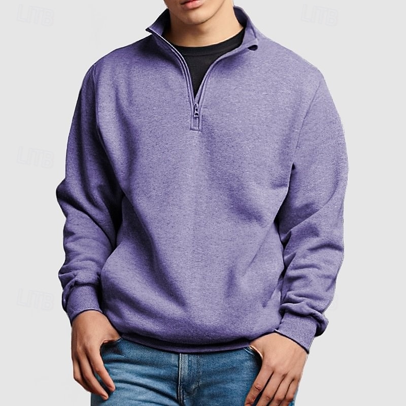 Men's Pullover Fleece Hoodie Quarter Zip Sweatshirt Fleece lined Hoodie Black White Pink Navy Blue Blue Standing Collar Plain Sports & Outdoor Casual Daily Streetwear Cool Sportswear Spring &  Fall4
