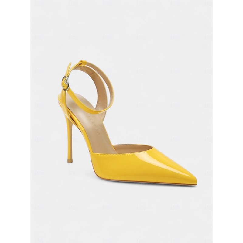 Women's Nude Patent Leather Slingback Stiletto Heels - Pointed Toe High Heel Pumps for Cocktail Parties and Elegant Evening Looks