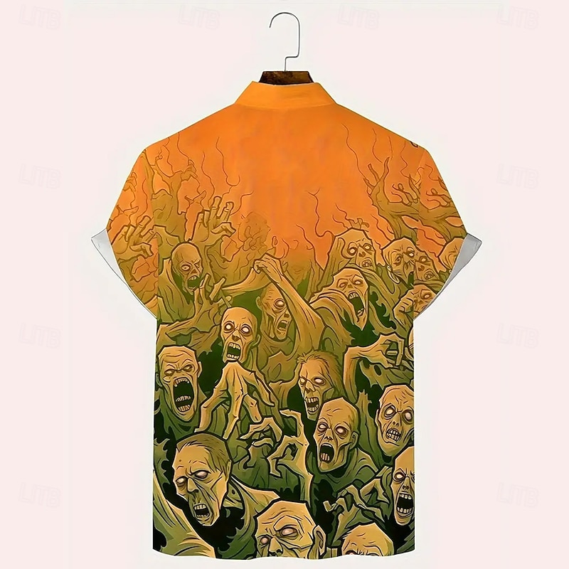 Halloween Men's Halloween Costumes Skulls Shirt Summer Shirt Button Up Shirt Short Sleeve Dark Gothic Style Holiday Summer Spring Turndown 3D Print Collared Shirts Front One Pocket Black Pink Blue3