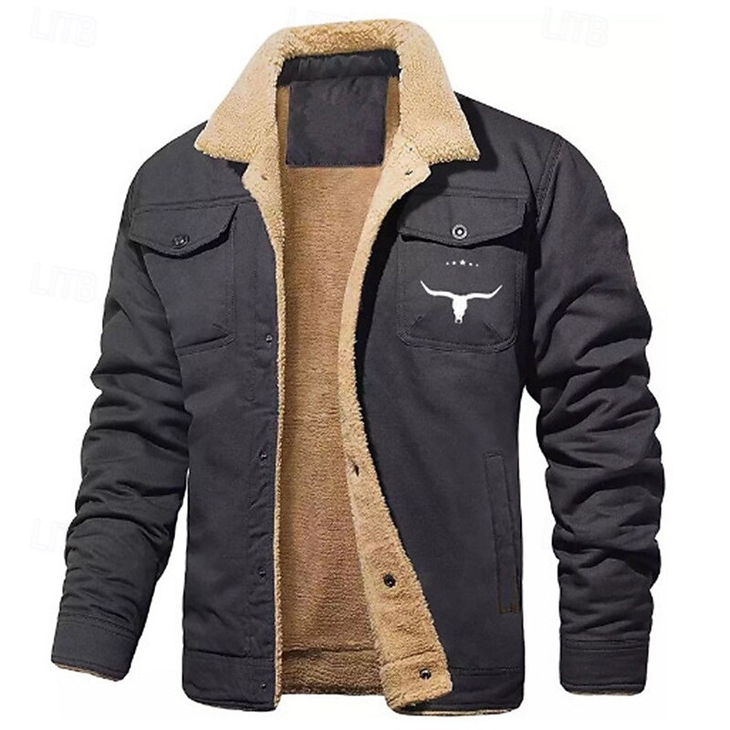 Men's Winter Jacket Fleece Jacket Cargo Jacket Casual Jacket Vacation Daily Thermal Warm Pocket Fleece Winter Cow Fashion Streetwear Lapel Regular Black White Army Green Dark Blue Dark Gray Jacket2
