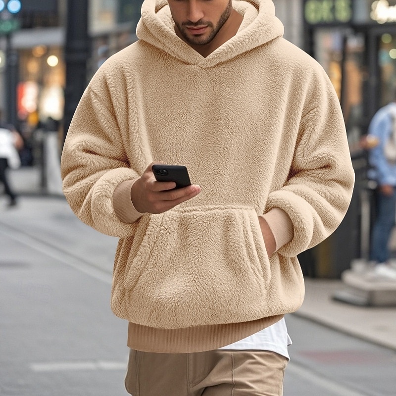 Men's Hoodie Pullover Hoodie Sweatshirt Pullover Fleece Hoodie Denim Blue Black Navy Blue Brown Khaki Hooded Plain Pocket Sports & Outdoor Casual Daily Streetwear Cool Sportswear Fall Winter Clothing4