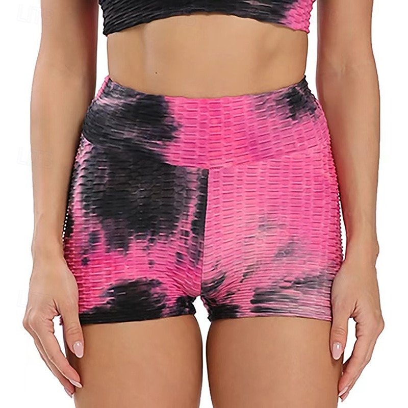 Women's Yoga Shorts Sports Shorts with Pockets Tummy Control High Waist Gym Athletic Pilates Bottoms Tie Dye Dark Pink Black Pink Sports Activewear2