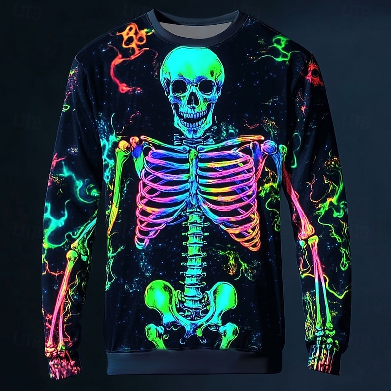 Halloween Day of the Dead Skull Men's Skull Sweatshirt Punk Party Long Sleeve Crew Neck Vacation Yellow Blue Crewneck 3D All Seasons Designer