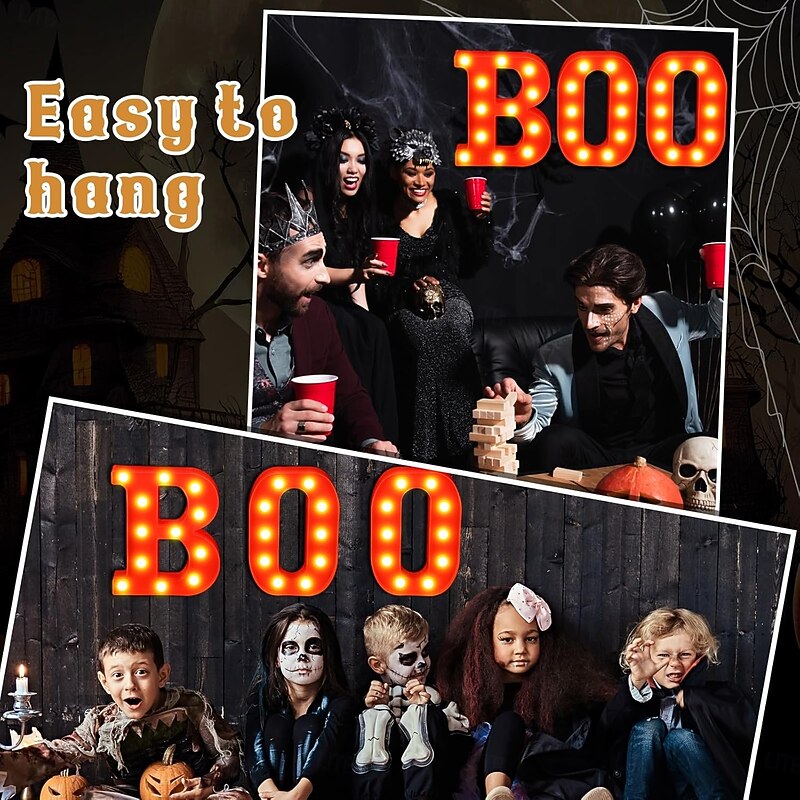 Halloween Decorations Indoor-3 LED Marquee Light Up Letters Black Boo Sign Halloween Letter Lights for Home Indoor Kitchen Fireplace Party Table Decor Supplies4