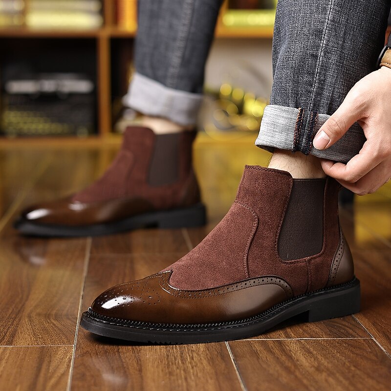 Men's Chelsea Boots with Wingtip Brogue - Classic Business Casual Ankle Boots for Office and Daily Wear3