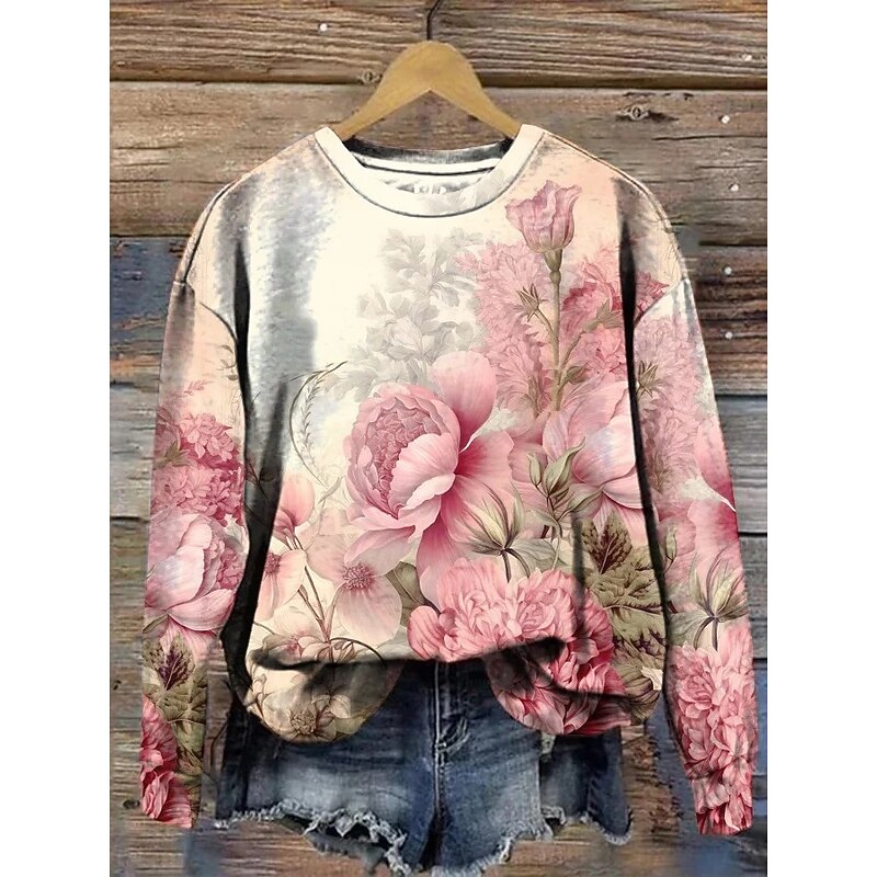 Women's 3D Print Vintage Boho Hoodie Patchwork Hoodie Sweatshirt Floral Pullover Sweatshirt Vight Warm Active Vintage Long Sleeve Street Dailywear Casual Patchwork Print Pink Spring Fall Winter