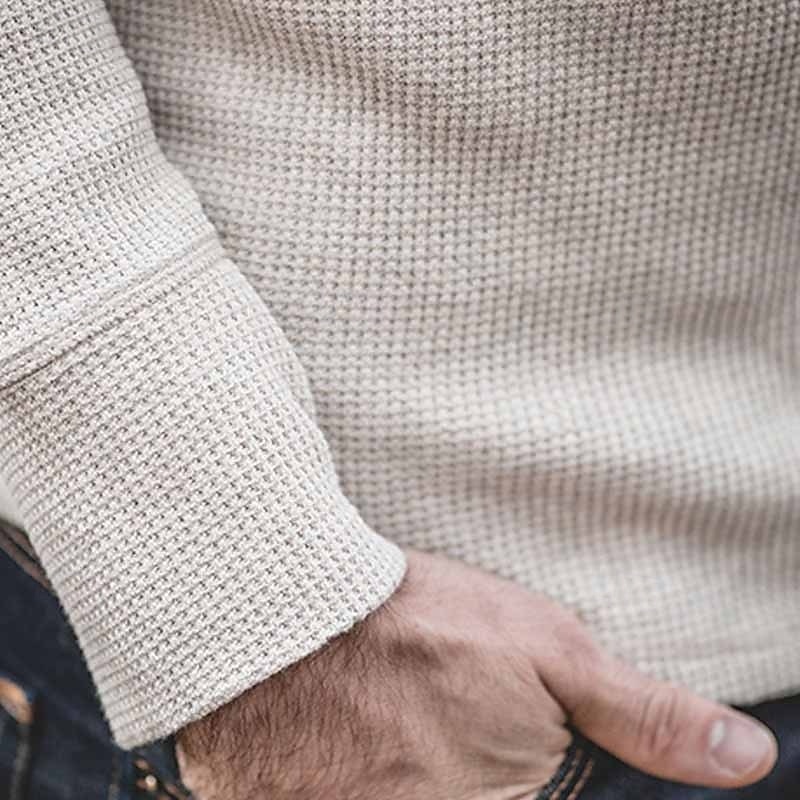 Men's Sweater Pullover Sweater Jumper Ribbed Knit Regular Tops Knitted Slim Fit Plain Henley Knitwear Contemporary Casual Daily Wear Clothing Apparel Fall Beige S M L3