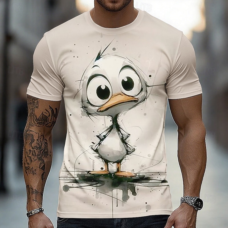 Men's 3D Funny Duck T Shirt Short Sleeve T shirt 3D Print Crew Neck Shirt Exaggerated Designer Party Holiday Khaki Summer Spring Clothing Apparel S M L XL XXL XXXL