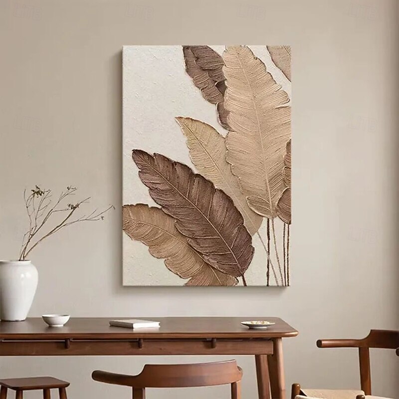 Handmade 3D leaf Oil Painting Leaf Motifs with Warm Tones Rich Hues Created Using Impasto Technique for Home Decor Oil Painting4