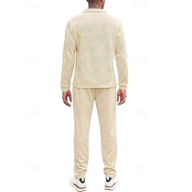 Men's Polo Shirts Quarter Zip Polo Daily Wear Date Quarter Zip Long Sleeve Fashion Basic Plain Jacquard Zipper Spring Fall Regular Fit Black White Dark Green Light Grey Beige Coffee Polo Shirts3