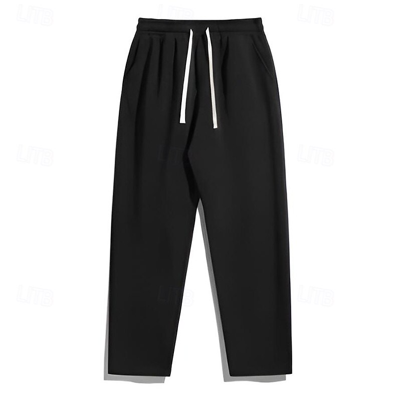 Men's Sweatpants Wide Leg Sweatpants Trousers Open Bottom Sweatpants Drawstring Elastic Waist Plain Moisture Wicking Breathable Full Length Outdoor Daily Running Fashion Streetwear Black Navy Blue