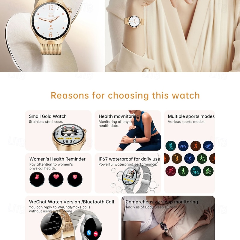 SK7MINI Smart Watch 1.27 inch Smartwatch Fitness Running Watch Bluetooth Pedometer Call Reminder Activity Tracker Compatible with Android iOS Women Men Long Standby Waterproof Media Control IP68 22mm4