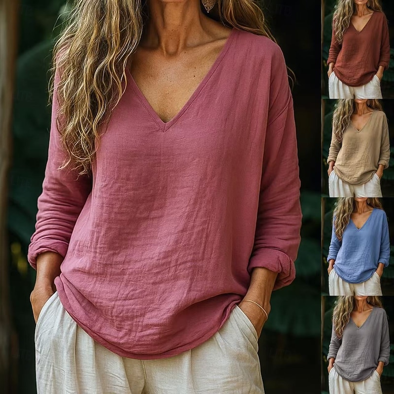 Women's Blouse Stylish Retro Vintage Casual Brown Khaki Rose Pink Gray Light Blue Summer Spring Fall