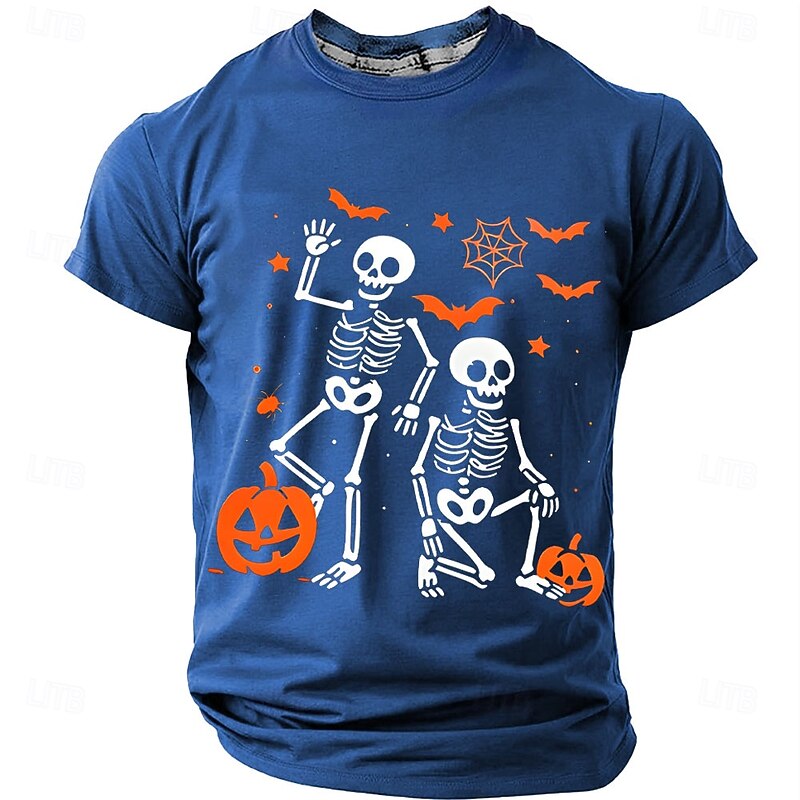 Halloween Men's Skull Pumpkin T Shirt Short Sleeve T shirt 3D Print Crew Neck Shirt Exaggerated Designer Horror Party Street Club Black Blue Green Summer Spring All Seasons Clothing Apparel S M L XL2