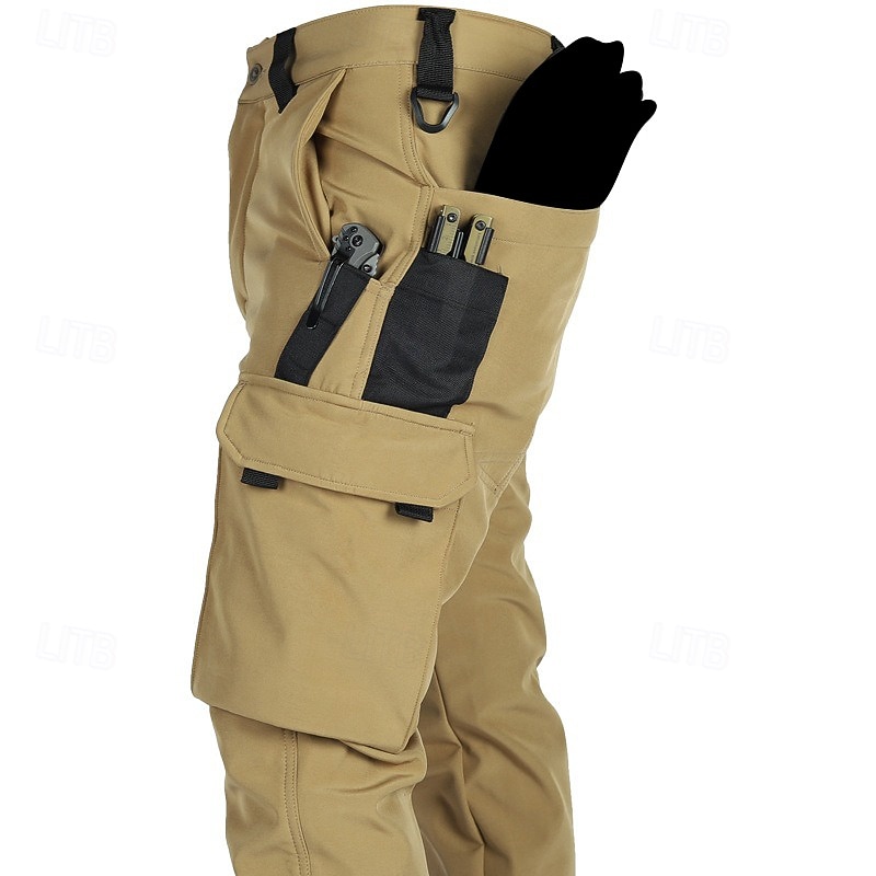 Men's Cargo Pants Fleece Pants Tactical Pants Trousers Buttons Multi Pocket Plain Wearable Warm Outdoor Daily Camping & Hiking Fashion Classic Green Khaki2