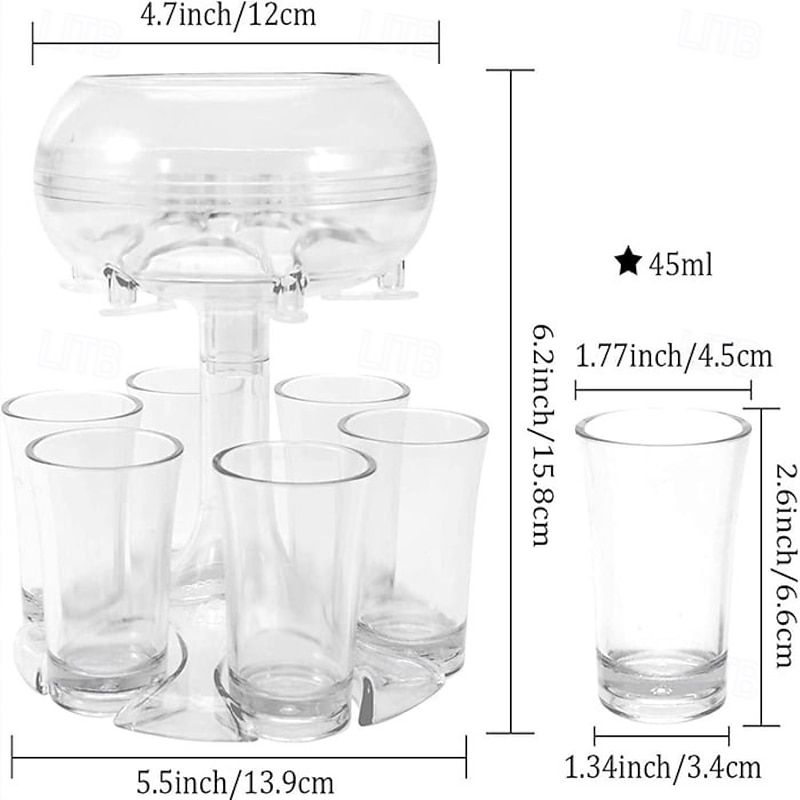 6 Shot Glass Dispenser and Holder Acrylic Liquor Dispenser Set with Cup Rack Durable Anti Drop Six Cup Pourer Perfect Bar Accessory Whiskey Vodka Drinkware Gift Set4