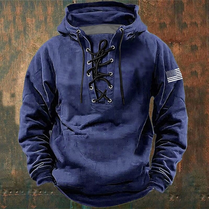 Men's American US Flag Hoodie Sweatshirt Stylish Vintage Retro Hooded Outdoor Hunting Black Blue Drawstring Fall Winter Designer3