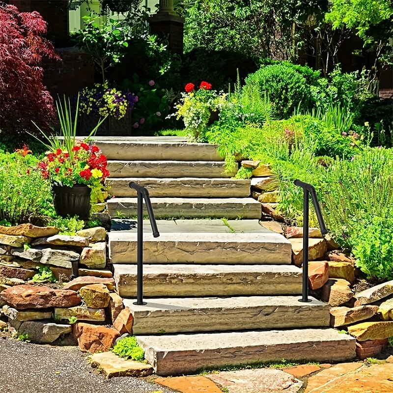 1pc Cast Iron Stair Handrail Kit, Outdoor Vertical Metal Rail, Varnished Finish, with Surface Mount for Exterior Staircase Safety3