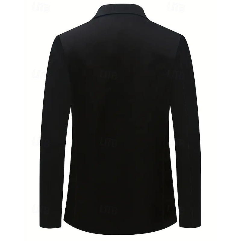 Men's Blazer Business Cocktail Party Wedding Party Fashion Casual Spring Fall Polyester Plain Pocket Buttons Comfortable Single Breasted Blazer Black2