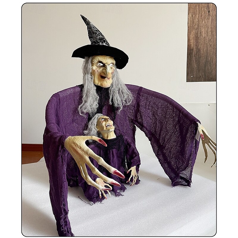 Halloween New Arrival Parent and Child Witch Figurine Set with Ground Plug and Glowing Little Witch for Garden Atmosphere Decoration4