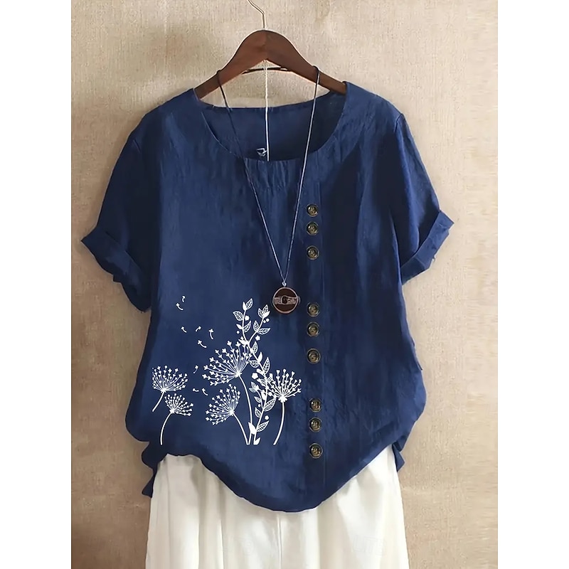 Women's Blouse Floral Graphic Vintage Tropical Stylish Short Sleeve Regular Tops Holiday Buttons Print White Yellow Navy Blue Blue Green Summer Spring Fall3