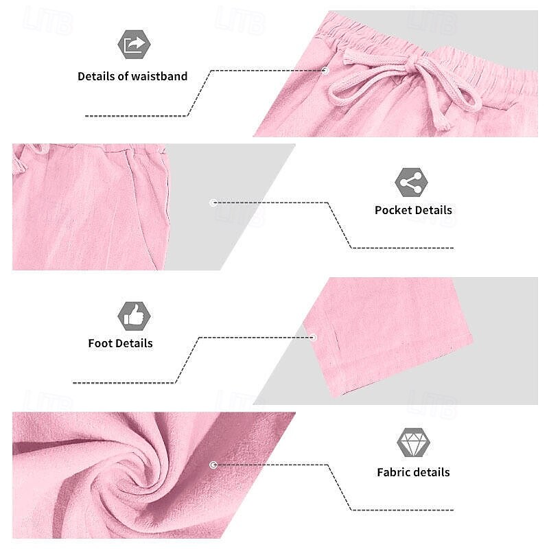 Men's Linen Pants Trousers Summer Pants Baggy Pants Drawstring Elastic Waist Straight Leg Plain Comfort Breathable Full Length Outdoor Casual Daily Fashion Classic Style Denim Blue Light Green3