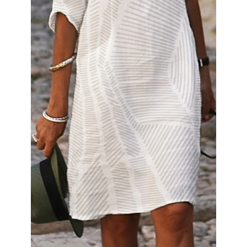 Women's Mini Dress Casual Dress Print Dress Fashion Modern Daily Beach Weekend Regular Fit Line 3/4 Length Sleeve Split Neck White Summer Spring Fall Autumn3