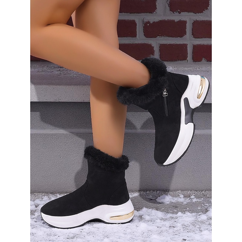 Women's Black Faux Suede Winter Boots with Fur Lining – Warm Casual Platform Ankle Boots for Snow, Travel and Outdoor Wear3