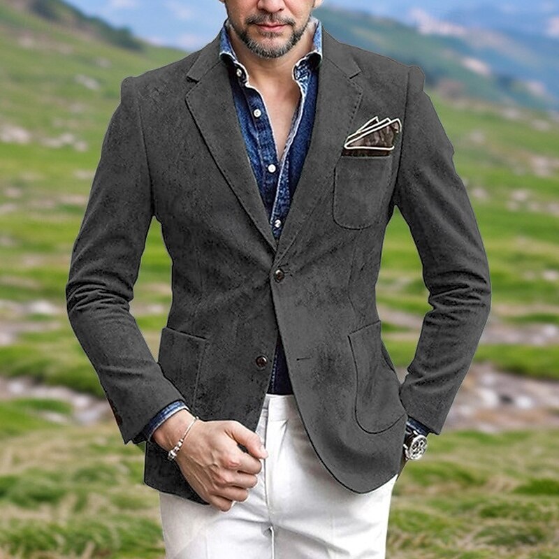 Men's Blazer Business Cocktail Party Wedding Party Fashion Casual Spring Fall Polyester Plain Pocket Buttons Comfortable Single Breasted Blazer Black Red Green Gray4
