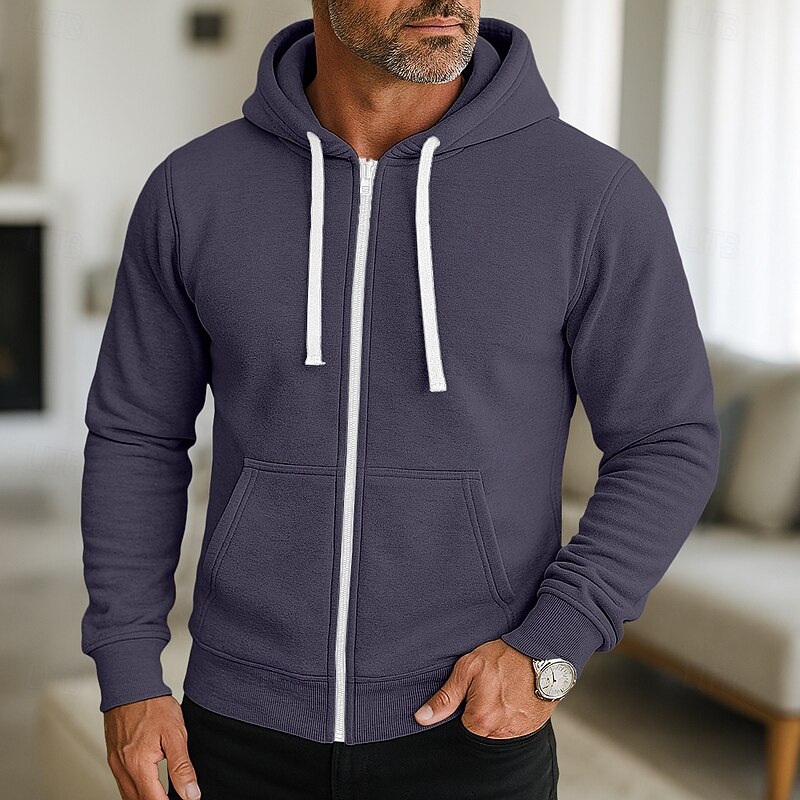 Men's Hoodie Full Zip Hoodie Wine Red Black Navy Blue Light Grey Dark Gray Hooded Plain Zip Up Sports & Outdoor Casual Daily Streetwear Cool Sportswear Spring &  Fall Clothing Apparel Hoodies3