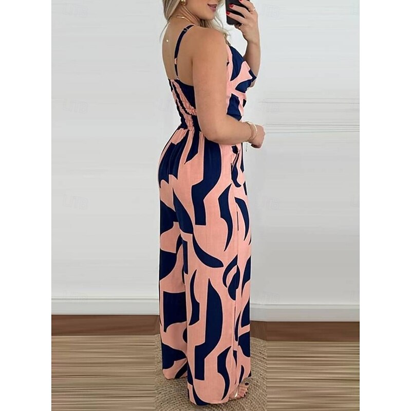 Women's Normal Jumpsuit Active Graphic Sleeveless V Neck High Waist Backless Vacation Daily Regular Fit Black Pink Blue Summer3