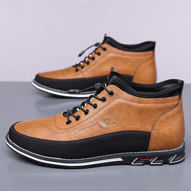 Men's Brown High-Top Walking Sneakers – Lace-Up Comfort Shoes for Plus Size Feet, Travel and Long-Distance Walking3