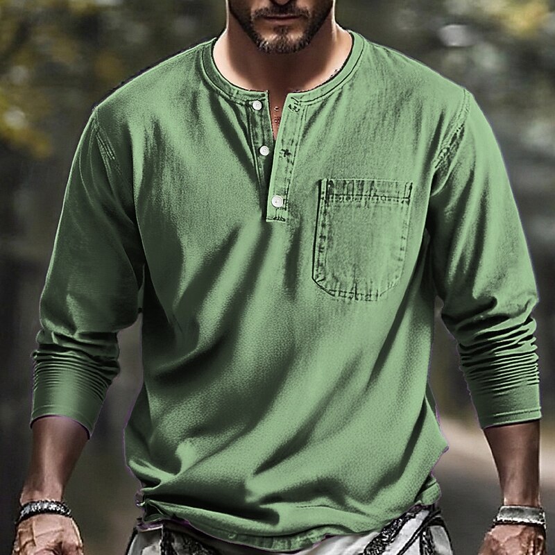 Men's T Shirt Crewneck Casual Daily Soft Buttons Solid / Plain Color Black Red Activewear Polyester4