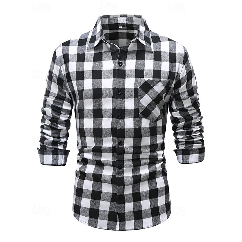 Men's Shirt Summer Shirt Casual Shirt Beach Shirt Button Up Shirt Black Blue Green Long Sleeve Plaid Lapel Vacation Hawaiian Pocket Clothing Apparel Polyester Fashion Casual Comfortable3