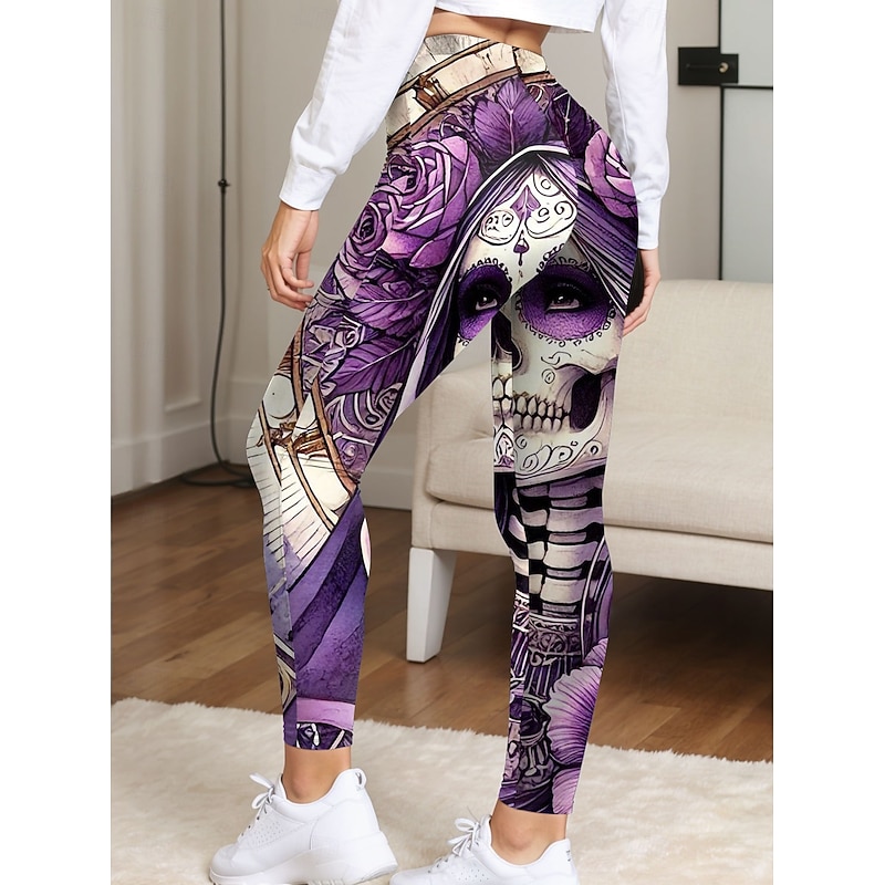 Women's Leggings Vacation Vintage Fashion Full Length High WaistPantsHalloween Graphic Skull Abstract Printing Soft Breathable Stretchy Formal Outdoor Vacation Blue Purple Green Gray Spring Fall2