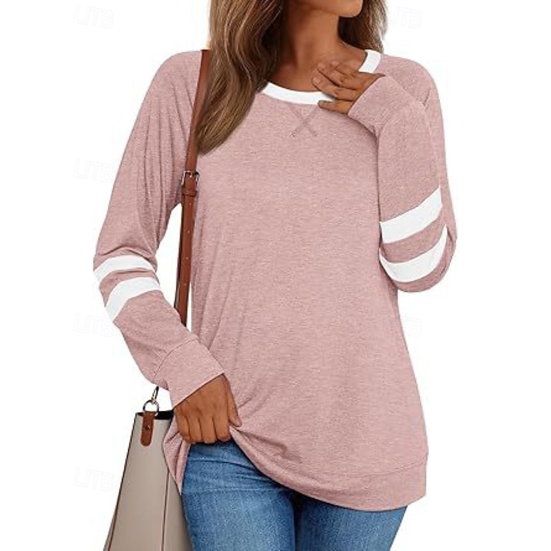 Women's Blouse Color Block Modern Casual Long Sleeve Crew Neck Regular Tops Daily Holiday Patchwork Blush Pink Black White Pink Blue Fall