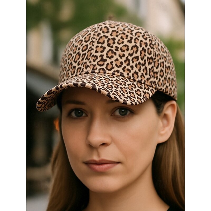 Women's Leopard Print Baseball Cap – Adjustable Curved-Brim Dad Hat with Buckle Strap, Lightweight Sun Protection for Casual Outfits, Travel, Running & Outdoor Activities