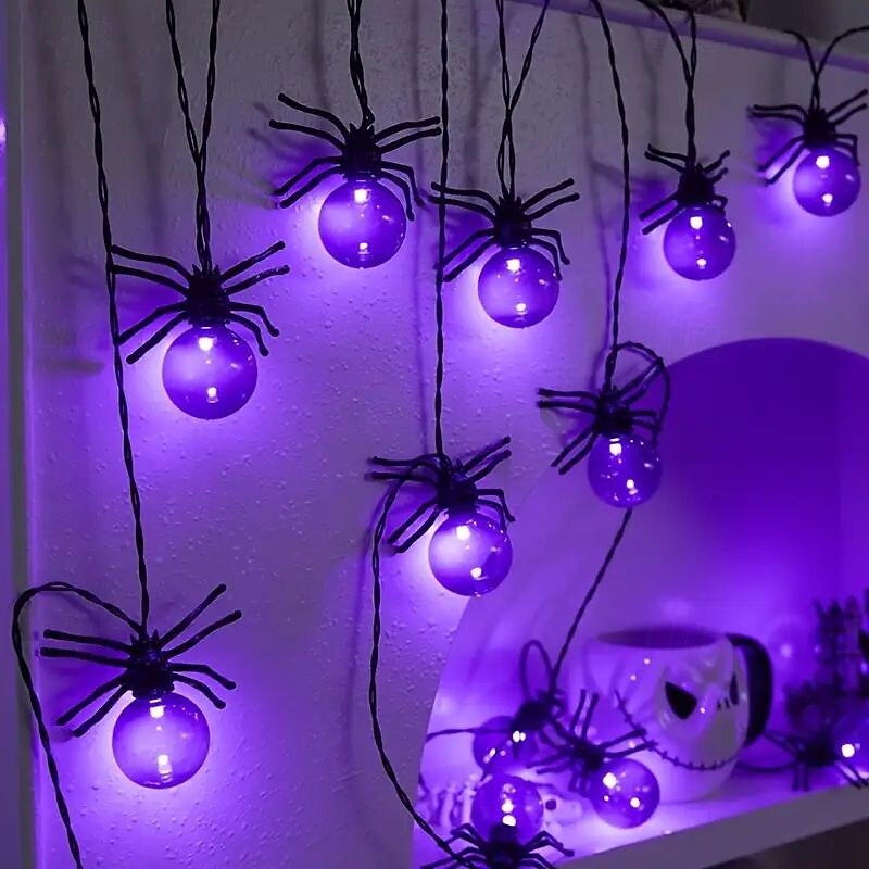 Halloween Glowing Spider String Lights 5m 15LED Battery Powered Horror Atmosphere Lights for Haunted House Room Porch Balcony Halloween Party Home Decoration2