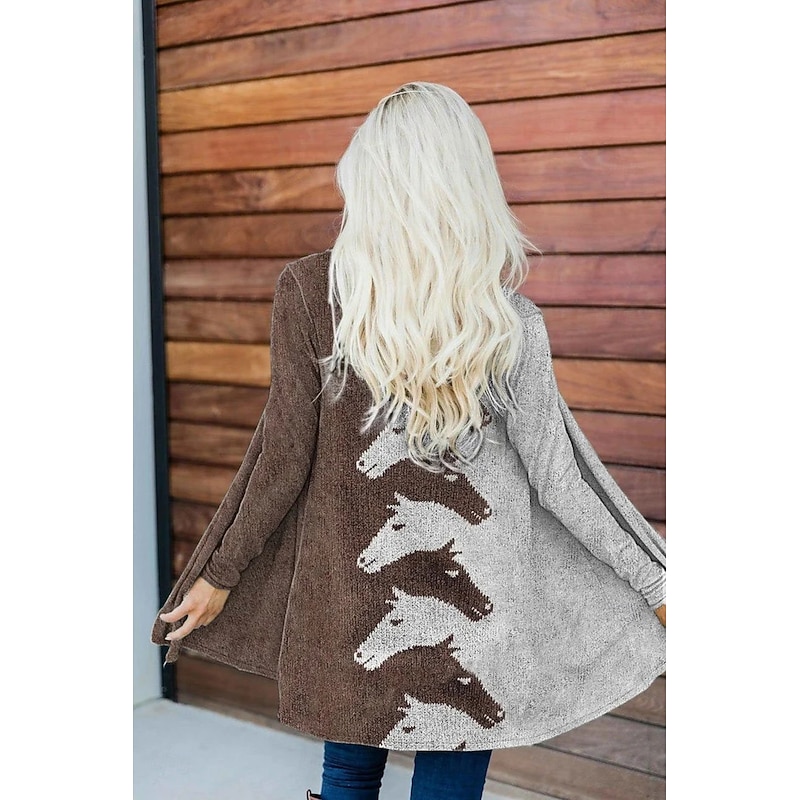 Women's Casual Jacket Warm Comfortable Irregular Hem Open Front Elegant Vintage Fashion Modern Animal Street Casual Athleisure Daily Long Collarless Loose Fit Long Sleeve Outerwear White Blue Brown