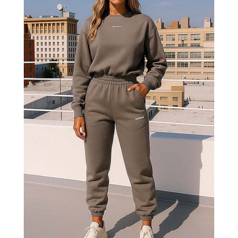 Women's Tracksuit Sweatpants Sportswear with Pocket Solid Colored Clothing Suit Fall & Winter Dark Grey White Outdoor Travel Sports Fashion Long Sleeve Sport Activewear Micro-elastic Loose Fit2