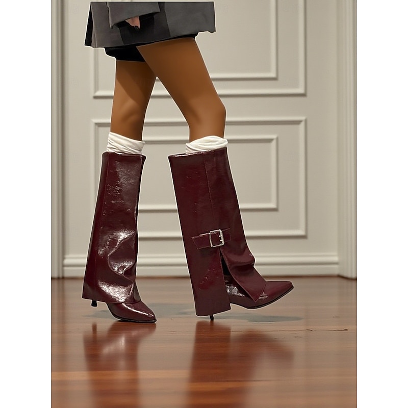 Women's Wide Calf Knee High Boots with Adjustable Buckle Strap,Pointed Toe High Heel Fashion Footwear for Trendy City Outfits2