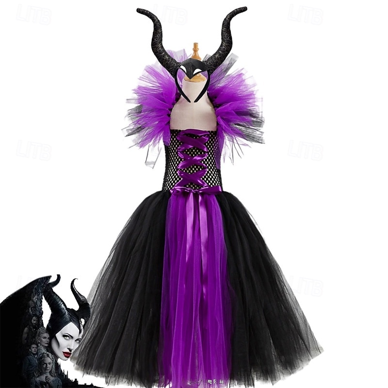 Kids Girls' Cosplay Dress Cosplay Custome Party Dress Solid Color Long Sleeve Performance Party Halloween Party Mesh Gothic Halloween Custome Maxi Party Dress Swing Dress Tulle Dress Summer