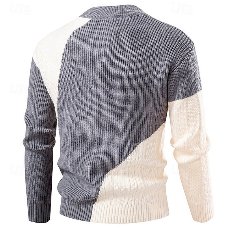 Men's Pullover Sweater Jumper Knit Sweater Ribbed Knit Regular Tops Knitted Color Block Crew Neck Fashion Basic Vacation Daily Wear Clothing Apparel Winter Khaki Beige S M L4