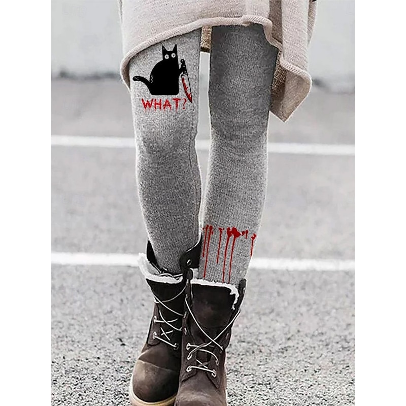 Women's Pants Trousers Leggings Cozy Leggings Streetwear Casual Full Length High Waist Cat Elastic Waist Print Breathability Comfortable Stretchy Vacation Street Daily Wear Gray Summer Spring Fall2